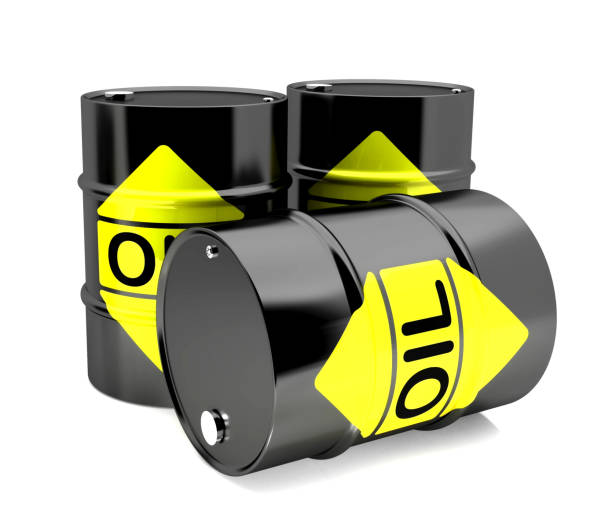 istock Barrels with oil on a white background 1008675254