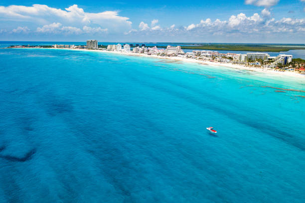 An aerial view of Cancun beach on a perfect day stock photo