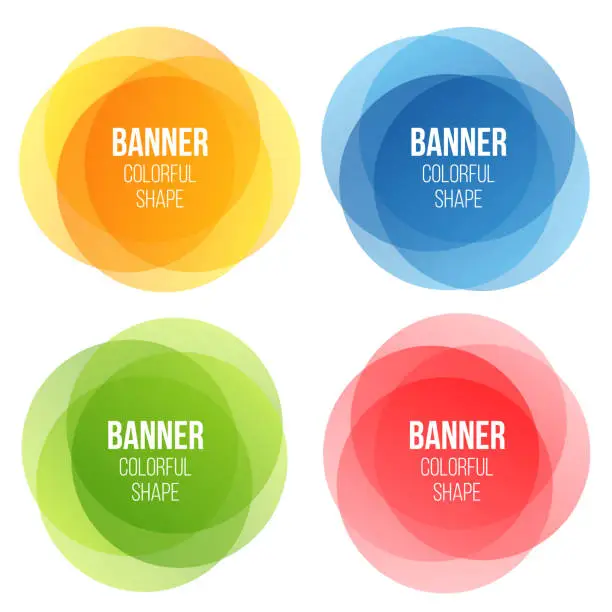 Vector illustration of Creative vector illustration of colorful round abstract banners. Overlay colors shape art design. Fun label form. Paper style spot. Abstract concept graphic tag element for advertisements or printing