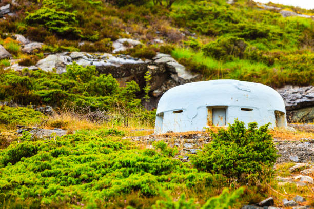 Fjell Fortress on island Sotra Norway, gun battery. War tourism
