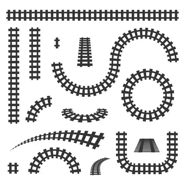 Vector illustration of Creative vector illustration of curved railroad isolated on background. Straight tracks art design. Own railway siding. Transportation rail road. Abstract concept graphic element