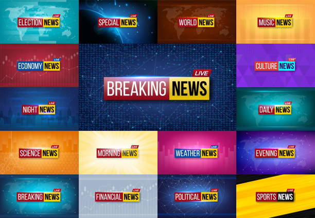 ilustrações de stock, clip art, desenhos animados e ícones de creative vector illustration of breaking news background. world, sports, weather, financial, political, culture, science, morning, night, daily, evening, economy, music, election, special tv show - newspaper headline flash