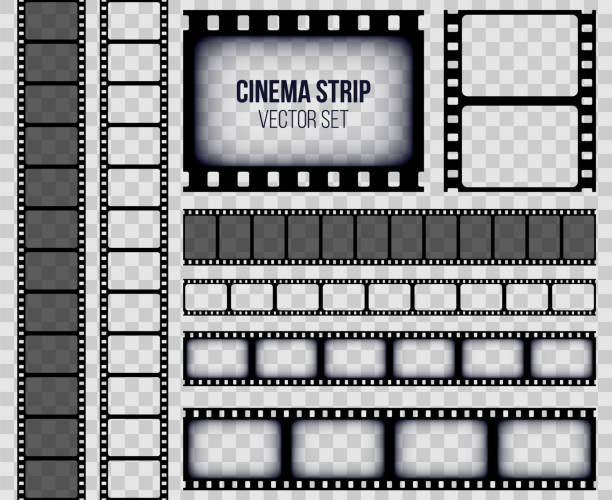 Creative vector illustration of old retro film strip frame set isolated on transparent background. Art design reel cinema filmstrip template. Abstract concept graphic element Creative vector illustration of old retro film strip frame set isolated on transparent background. Art design reel cinema filmstrip template. Abstract concept graphic element. rolled up photos stock illustrations