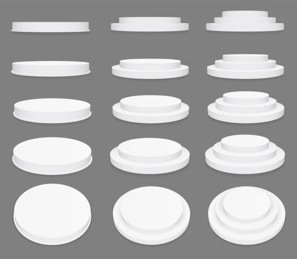 ilustraciones, imágenes clip art, dibujos animados e iconos de stock de ilustración de vector creativo de 3d ronda podio escenografía aislado sobre fondo transparente. arte diseño pedestal, plataforma. escenario, escena. elemento de la colección gráfica de concepto abstracto - plataforma de construcción