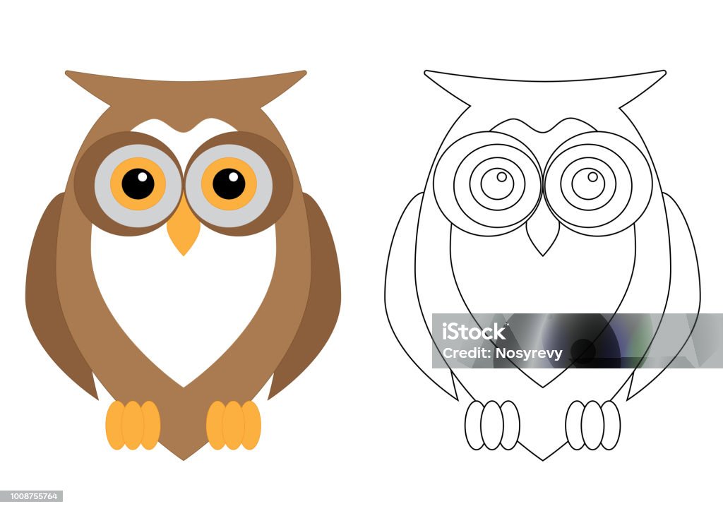 Owl bird, coloring page. Vector illustration. Activity stock vector