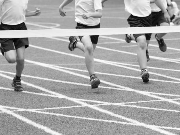 Running track number and green grass outdoor