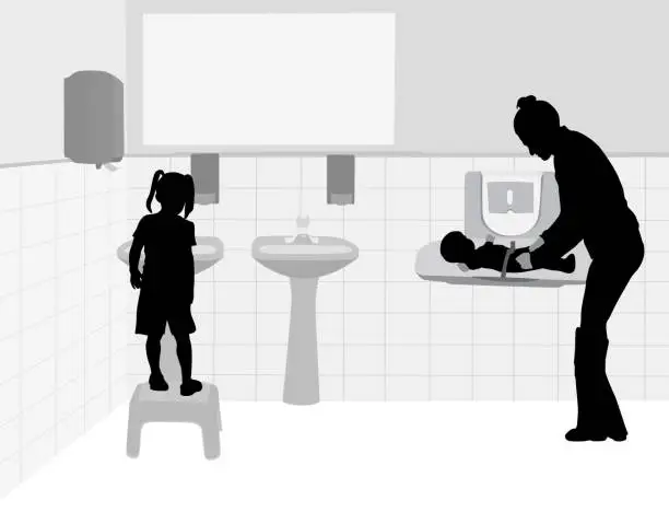 Vector illustration of Changing Diapers Daycare Washroom