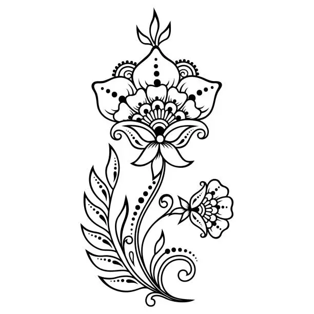 Vector illustration of Mehndi flower pattern for Henna drawing and tattoo. Decoration in ethnic oriental, Indian style.
