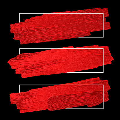 Red brush stoke texture on black background with white line frame vector illustration
