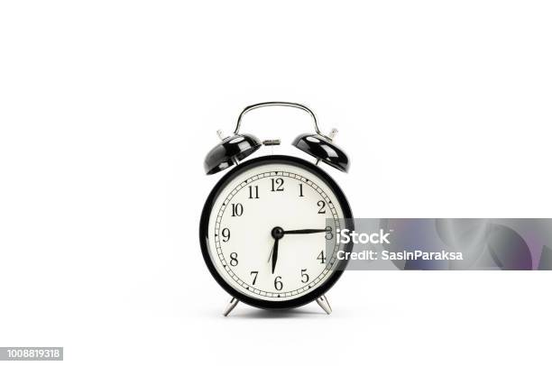 Vintage Alarm Clock Isolated On White Background Stock Photo - Download Image Now - Alarm Clock, Clock, White Background
