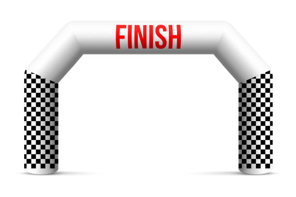 Creative vector illustration of finish line inflatable arch isolated on background. Art design archway suitable for different outdoor sport events. Concept graphic triathlon, marathon, racing, element Creative vector illustration of finish line inflatable arch isolated on background. Art design archway suitable for different outdoor sport event. Concept graphic triathlon, marathon, racing, element. finish line stock illustrations