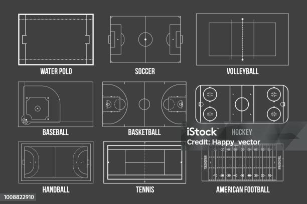 Creative Vector Illustration Of Sport Game Fields Marking Isolated On Background Graphic Element For Handball Tennis American Football Soccer Baseball Basketball Hockey Water Polo Volleyball Stock Illustration - Download Image Now