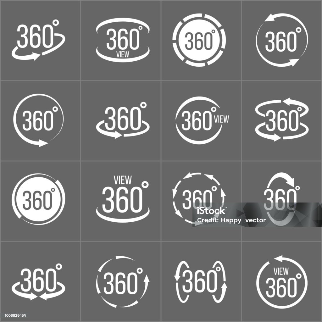 Creative vector illustration of 360 degrees view related sign set isolated on transparent background. Art design. Abstract concept graphic rotation arrows, panorama, virtual reality helmet element Creative vector illustration of 360 degrees view related sign set isolated on transparent background. Art design. Abstract concept graphic rotation arrows, panorama, virtual reality helmet element. 360-Degree View stock vector