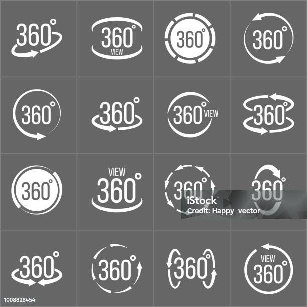 Creative Vector Illustration Of 360 Degrees View Related Sign Set Isolated On Transparent Background Art Design Abstract Concept Graphic Rotation Arrows Panorama Virtual Reality Helmet Element Stock Illustration - Download Image Now