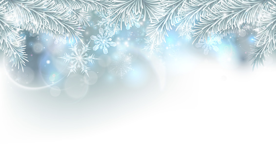 Christmas tree and snowflakes silver snow and ice crystals abstract background