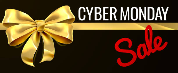ilustraciones, imágenes clip art, dibujos animados e iconos de stock de cyber lunes venta oro regalo arco cinta diseño - tied knot gift award red