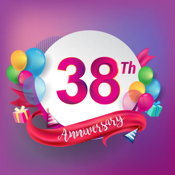 istock Anniversary Design with ribbon, balloon, and gift box isolated on circle object 1008849066