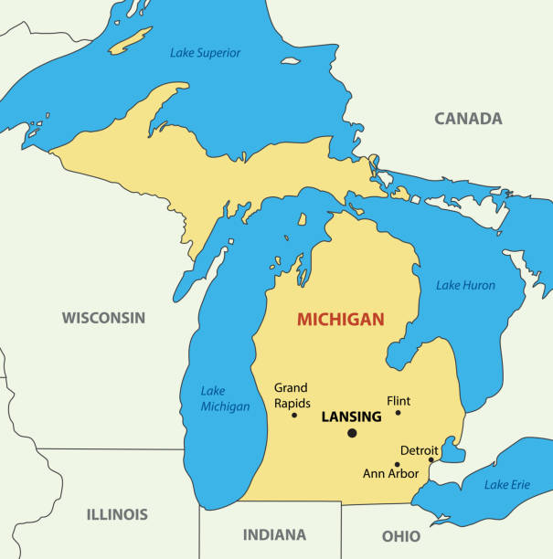 illustrazioni stock, clip art, cartoni animati e icone di tendenza di michigan - mappa vettoriale dello stato - great lakes