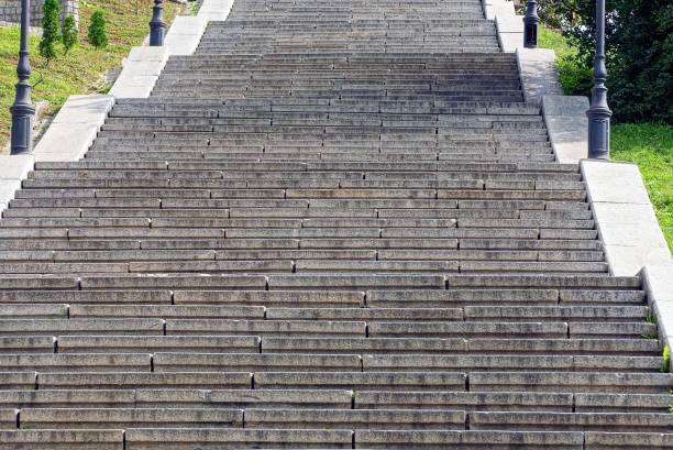 istock gray concrete steps on a long stone staircase 1008857072
