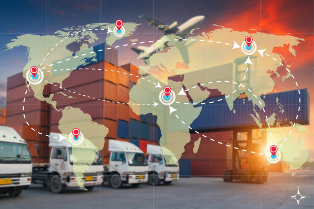 World international map connection connect network World international map connection connect network with blurred distribution logistic cargo warehouse background af_istocker stock pictures, royalty-free photos & images