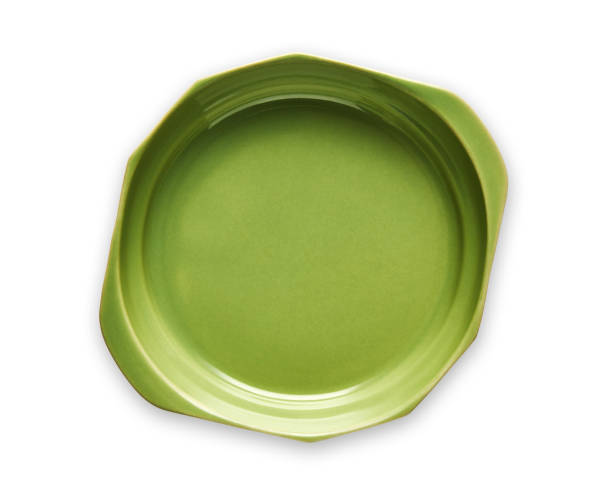 istock Double handled plate, Empty green ceramics plates, View from above isolated on white background with clipping path 1008876638
