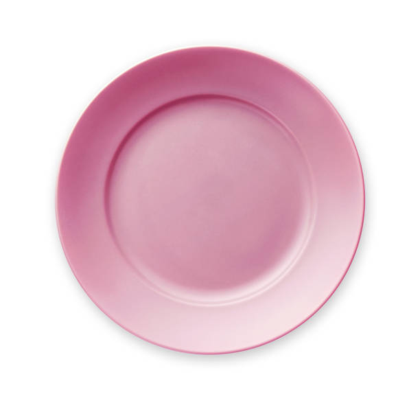istock Empty ceramics plates, Classic pink plate, View from above isolated on white background with clipping path 1008876890