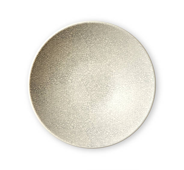 istock Modern oriental ceramic plate in cracked pattern, Empty ivory plates, View from above isolated on white background with clipping path 1008876946