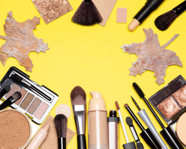 istock Autumn makeup background with maple leaves made of bark 1008876992