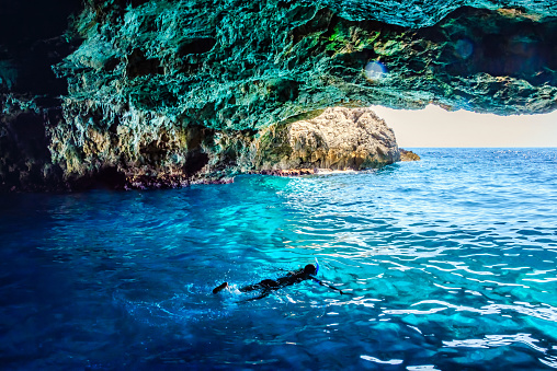 Blue lagoon in the Montenegro, European summer travel destination