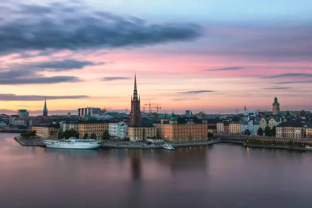 Stockholm at sunset. A cityscape whith the warm tones of summer.