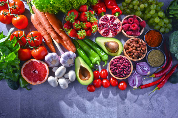 istock Composition with fresh vegetarian grocery products 1008906580