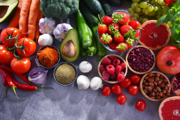 istock Composition with fresh vegetarian grocery products 1008908746