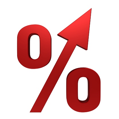 percentage sign percent raising profits yields earnings interest rate up 3d red sign symbol icon isolated on white background