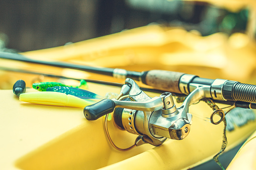 Kayak bass fishing in the summer