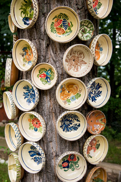 Traditional Romanian earthenware pottery in Buzau - Romania. Romanian pottery is traditionally produced by hand.