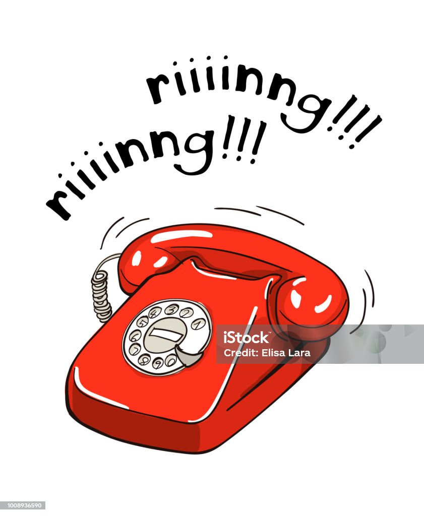 Vintage red telephone hand drawn illustration Vintage red telephone hand drawn illustration. Sketch style Ringing stock vector