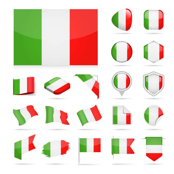 italy - flag icon glossy vector set - italian flag stock illustrations