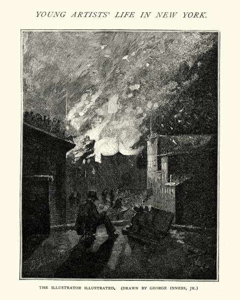 istock Artist sketching a house fire,  New York,  19th Century 1008973500