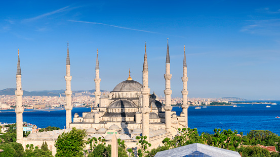 Sultan Ahmed Mosque (Sultanahmet Camii) is known as the Blue Mosque for its blue interior,  Istanbul, Turkey.