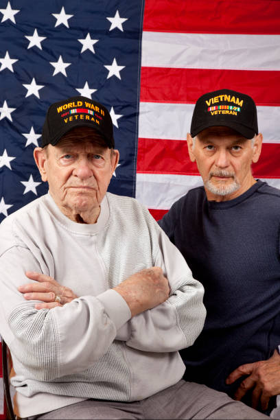 istock World War Two Veteran and Vietnam Veteran looking defiant. 1008984964