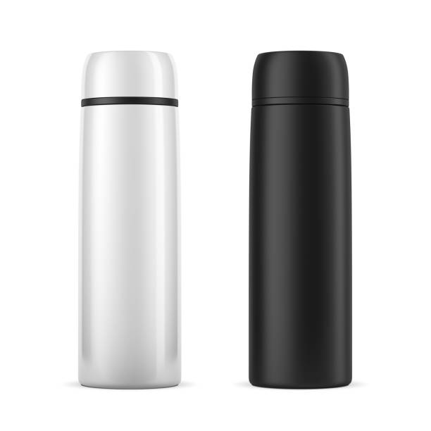 istock Large white and black travel thermos bottle Mockup isolated on white 1008987544