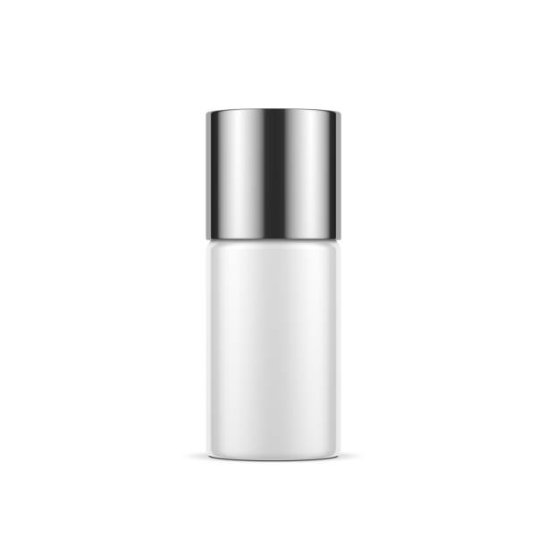 istock Cosmetic Jar Mockup with chrome cap, White tin can isolated on white 1008987546