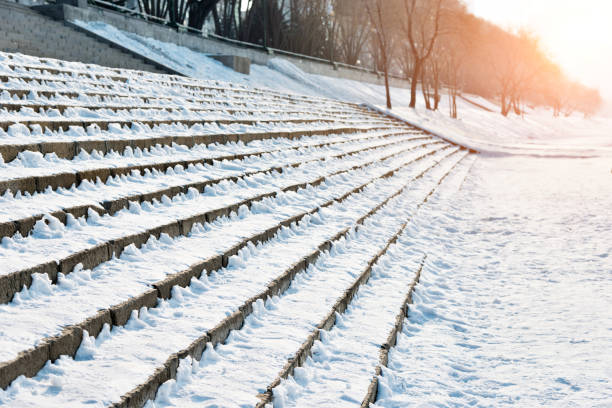 Stone stairs covering with snow