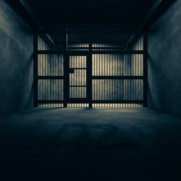 jail in the dark. - cela imagens e fotografias de stock
