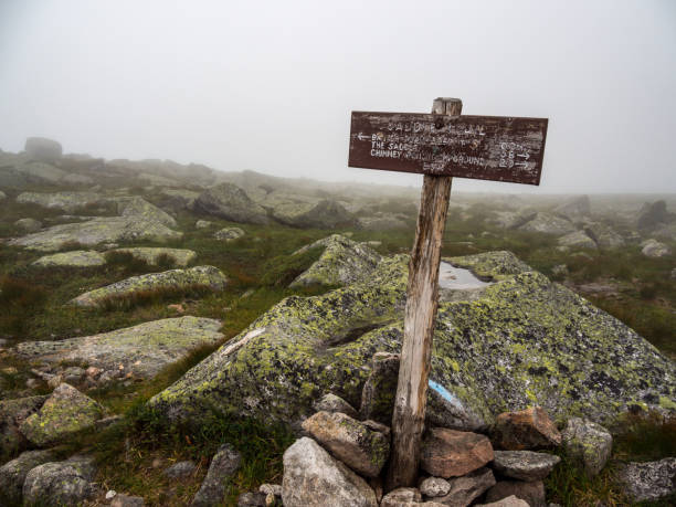 istock Weathered Trail Signpost on Katahdin, Maine 1009023302