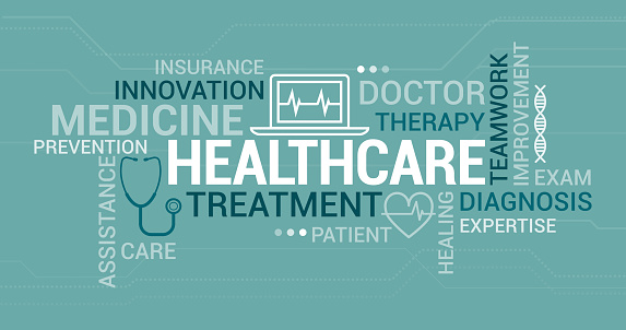 Medicine, doctors and healthcare tag cloud with icons and concepts