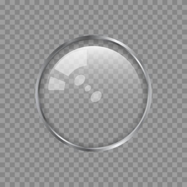 Transparent Metal Lens or Glass Sphere on a Plaid Background. Vector Design Element for You Design Transparent Metal Lens or Glass Sphere on a Plaid Background. Vector Design Element for You Design. Realistic Vector Object convex stock illustrations