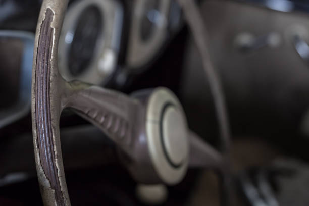 Old worn driving wheel of a car