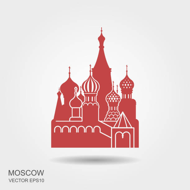 собор василия блаженного, москва, вектор�ная икона - russia moscow russia st basils cathedral kremlin stock illustrations