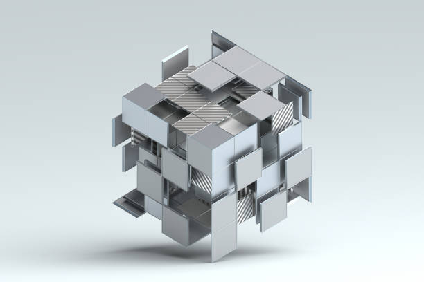A metal menger sponge fractal 3D illustration